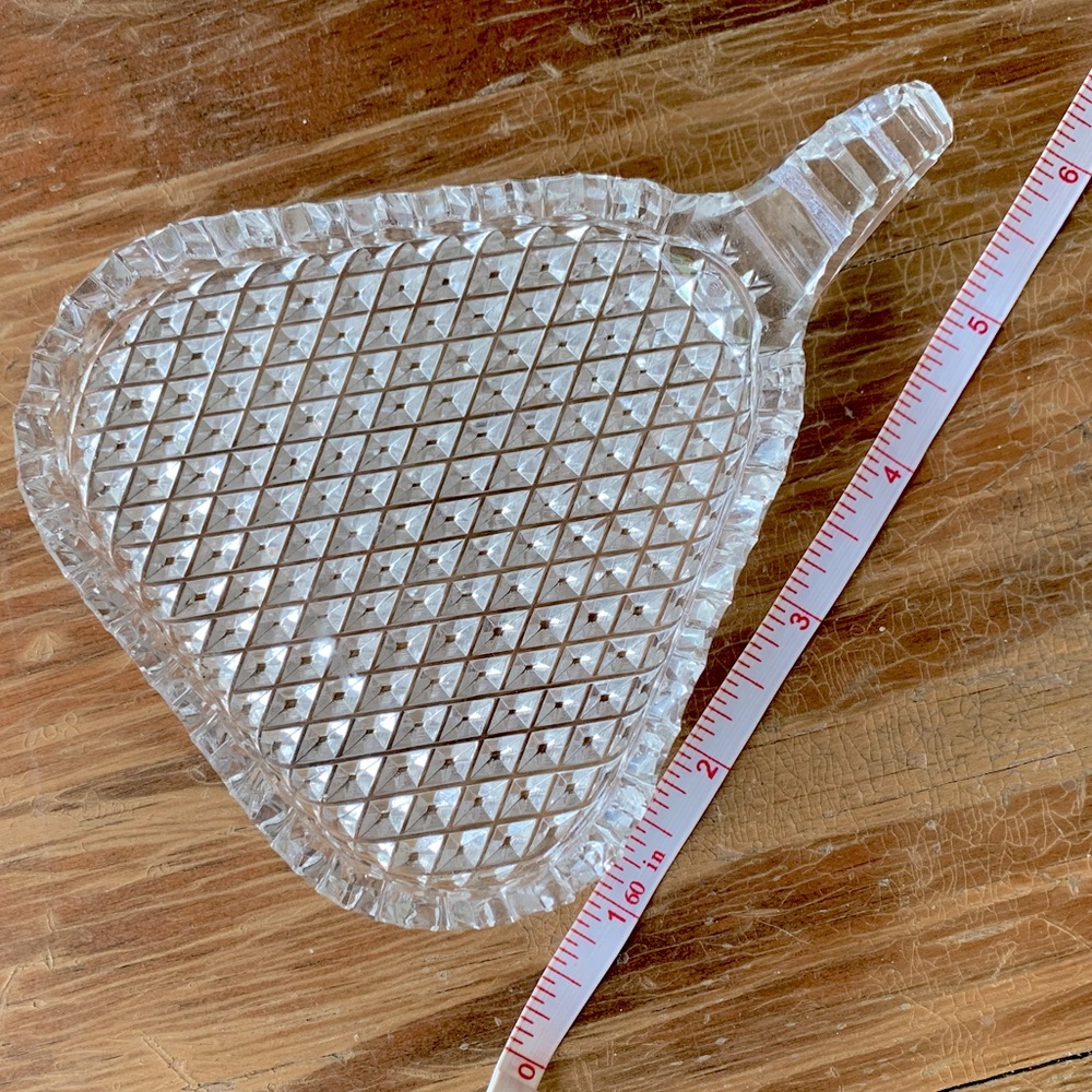 VERY RARE Vintage Small Triangular Crystal Hors D'oeuvre Handled Plate